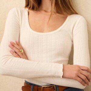 FAHERTY Pacific Pointelle Scoop Neck - Egret XS